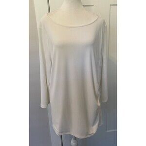 TALBOTS Womens Knit TOP 3/4 Sleeve IVORY Round Neck Ruched Side Size 2X NWT